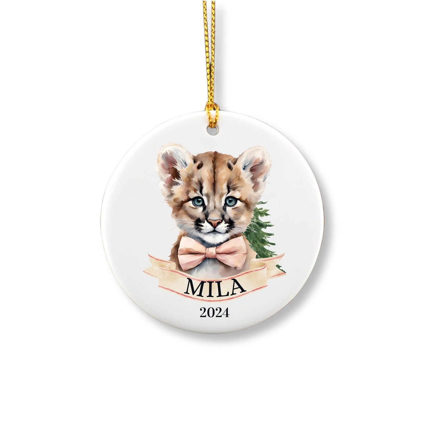 Personalized Mountain Lion Ornament For Girl image 1