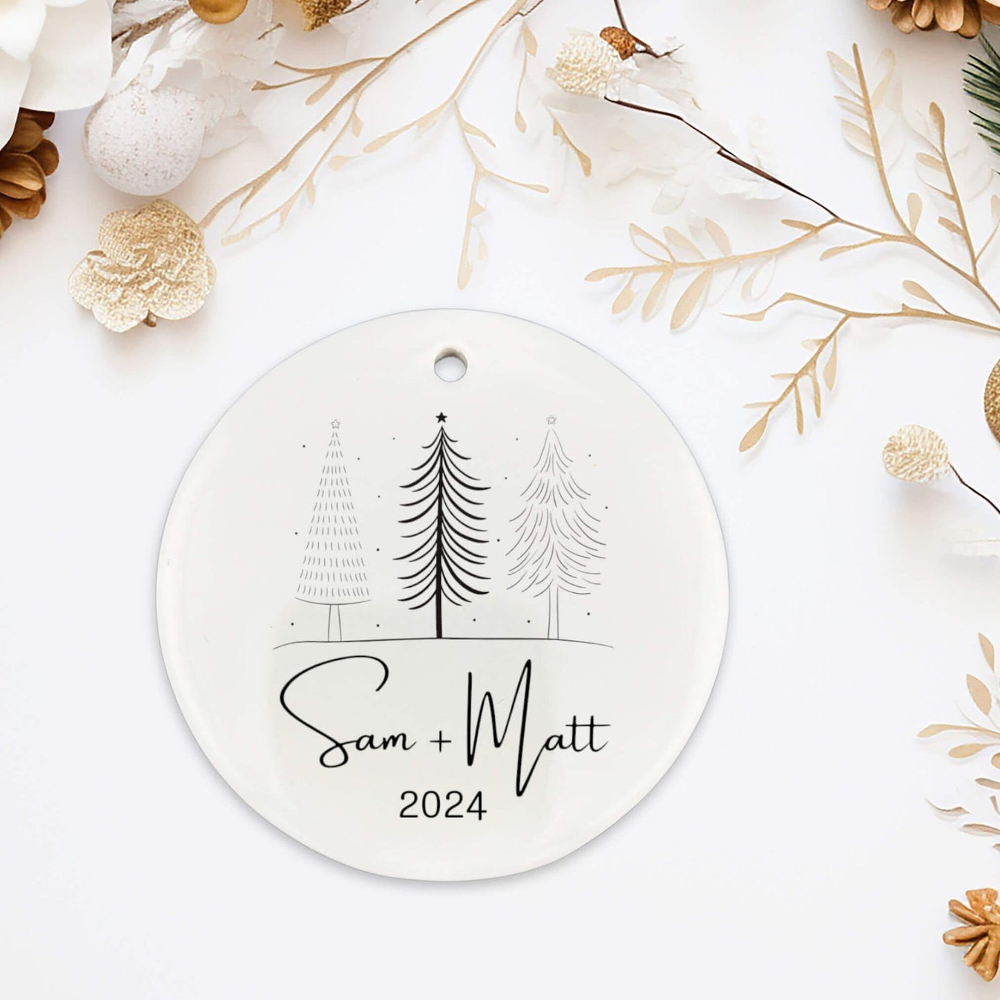 Personalized Christmas Tree Drawing Ornament For Couples image 2