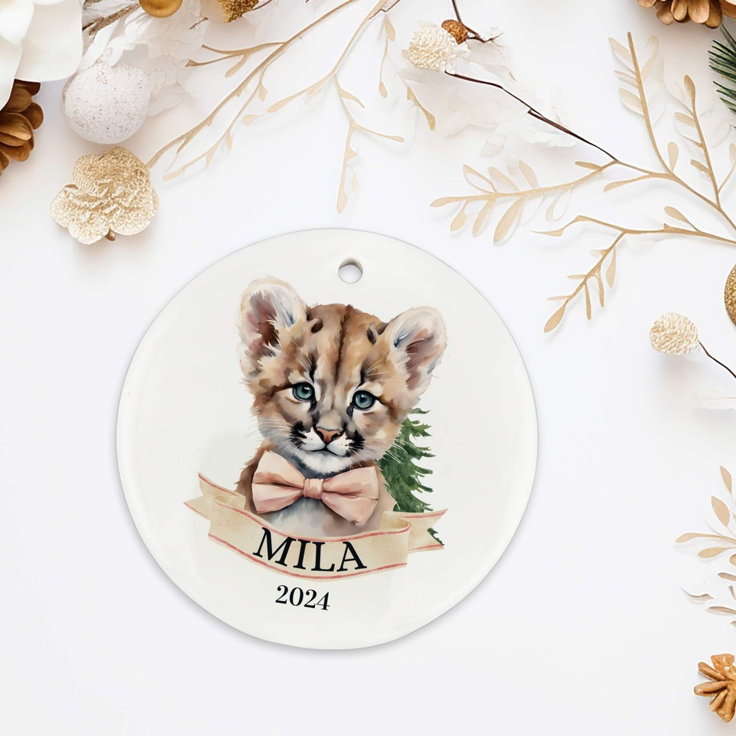 Personalized Mountain Lion Ornament For Girl image 2