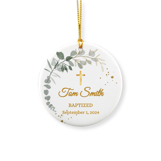 Personalized Olive Tree Leaves Baptism Ornament image 0