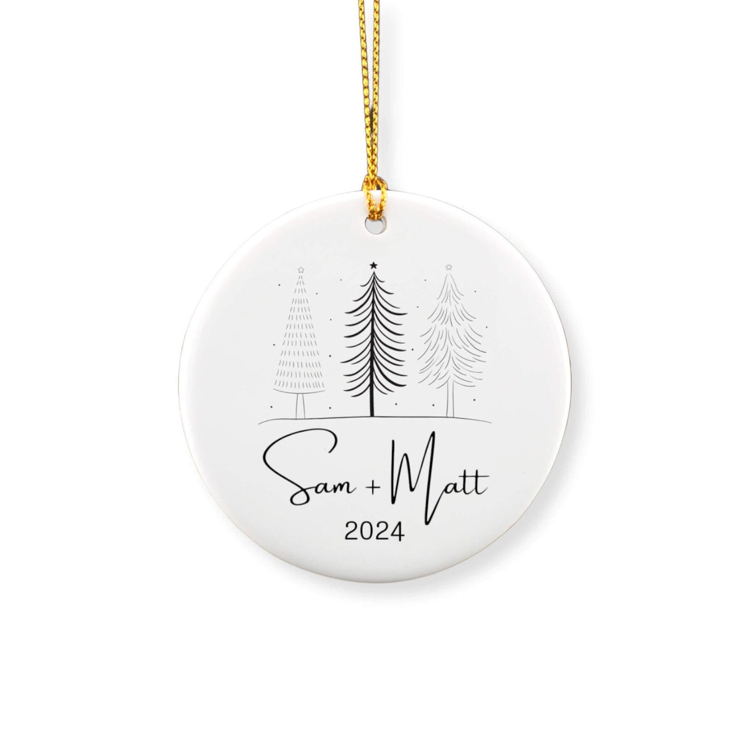 Personalized Christmas Tree Drawing Ornament For Couples image 1