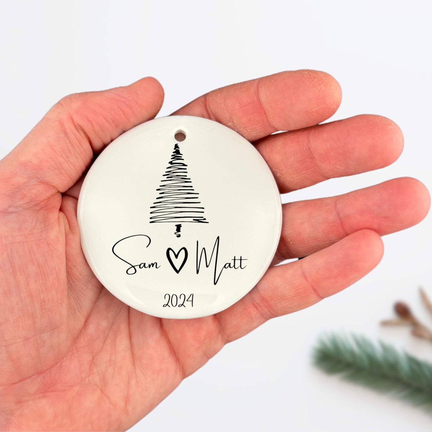 Personalized Couple Minimalist Ceramic Ornament image 2