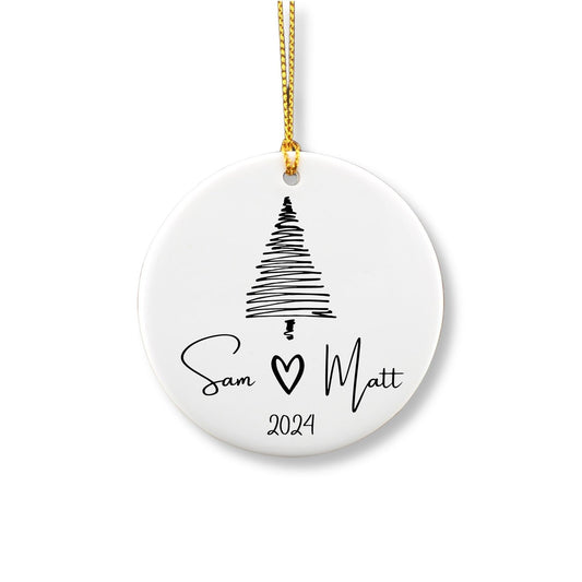 Personalized Couple Minimalist Ceramic Ornament image 0