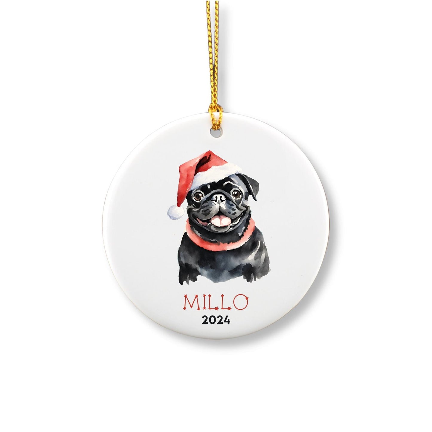 Personalized Pug Ornament - Black image