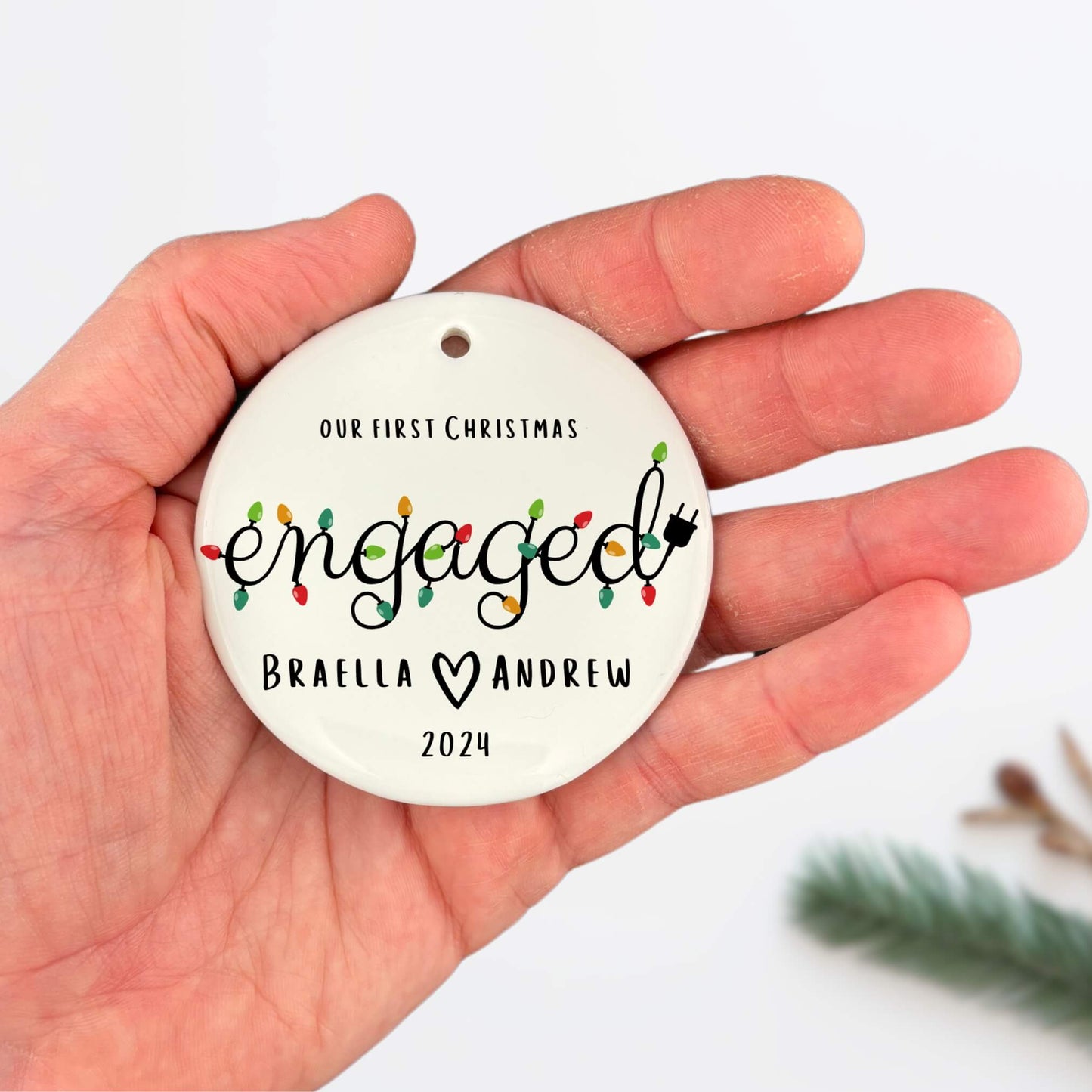 Personalized Christmas Light Engagement Ornament