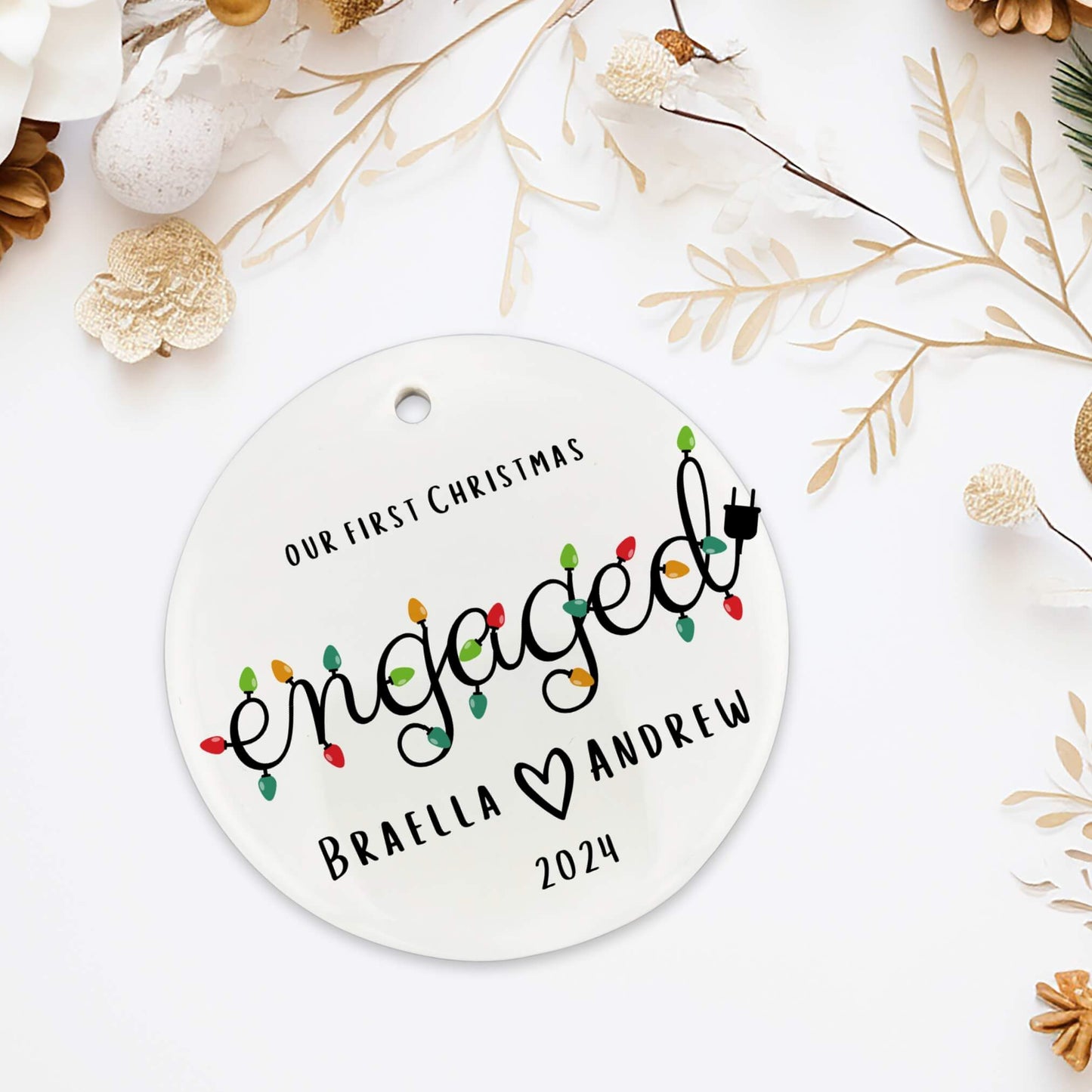 Personalized Christmas Light Engagement Ornament