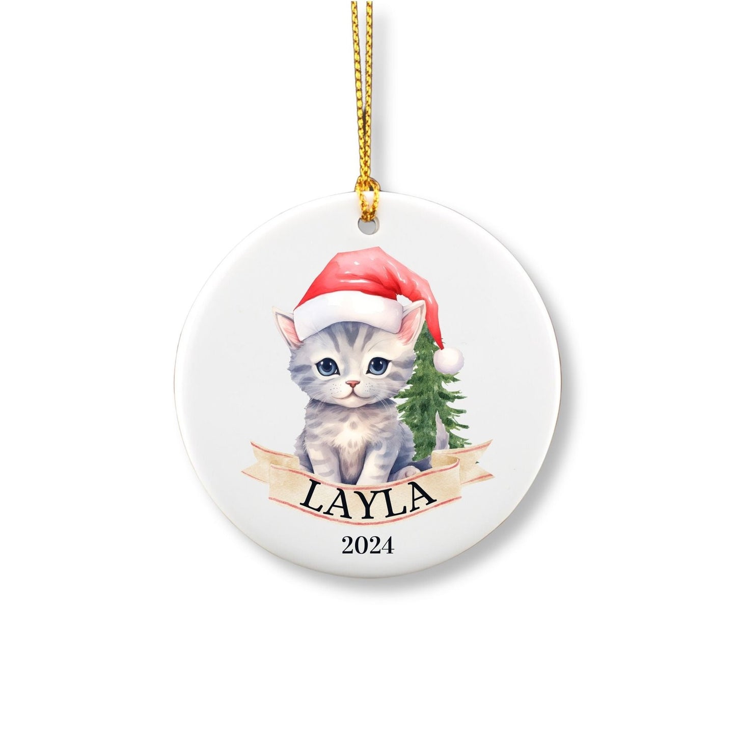 Personalized Grey Cat Ornament image 0