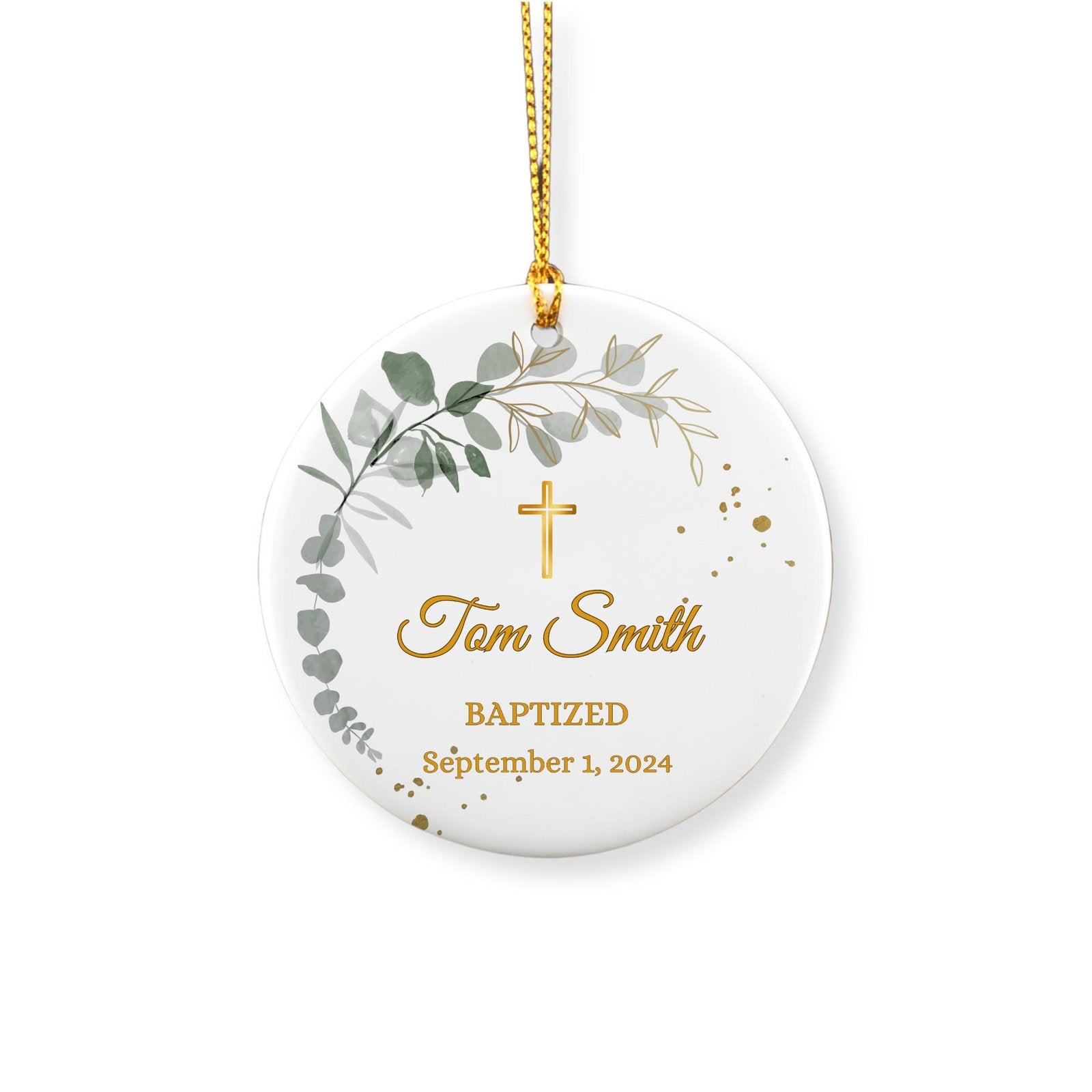 Personalized Olive Tree Leaves Baptism Ornament image 1