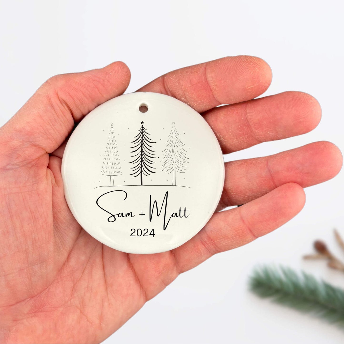 Personalized Christmas Tree Drawing Ornament For Couples image 3