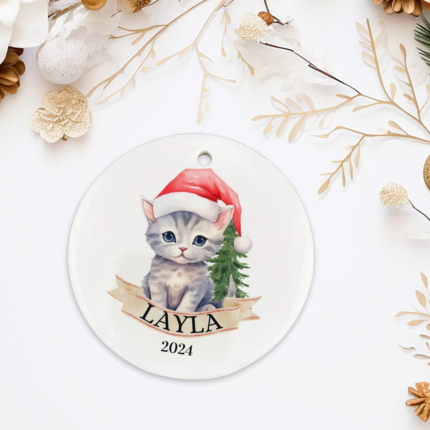 Personalized Grey Cat Ornament image 1